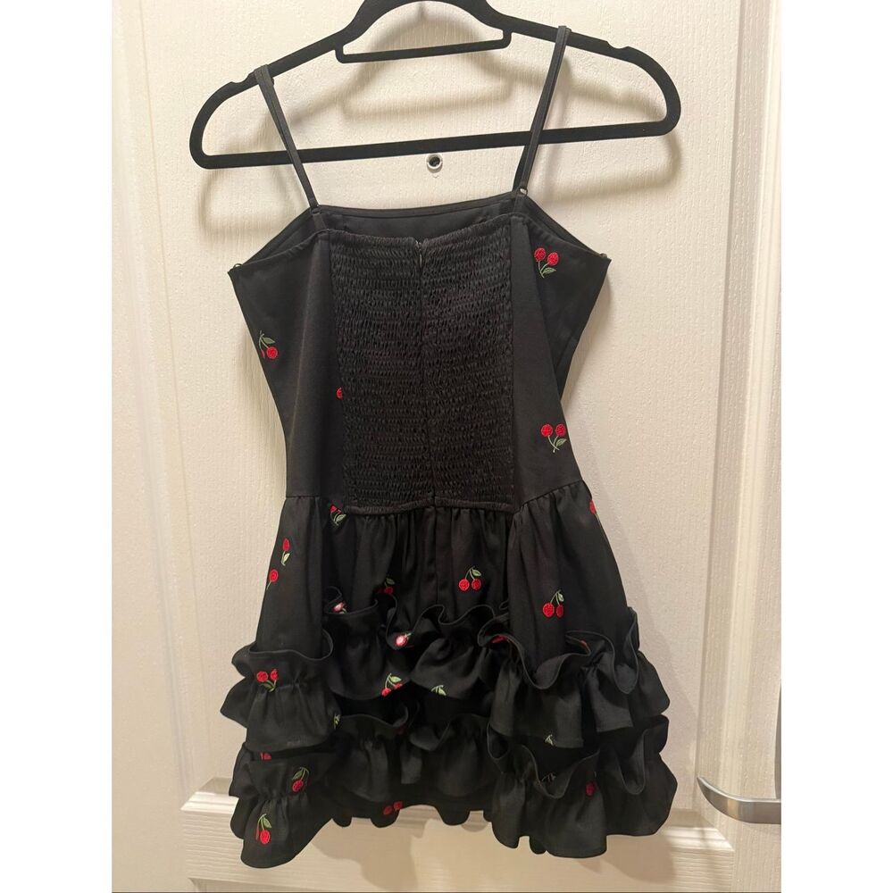 Vintage cherry embroidered ruffle mini dress size S red cottagecore preloved gem - Picture 6 of 7